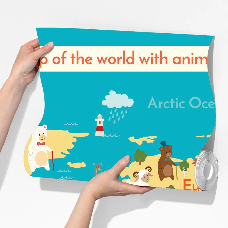 Fototapeta zabawna mapa świata ze zwierzętami Fototapeta zabawna mapa świata ze zwierzętami