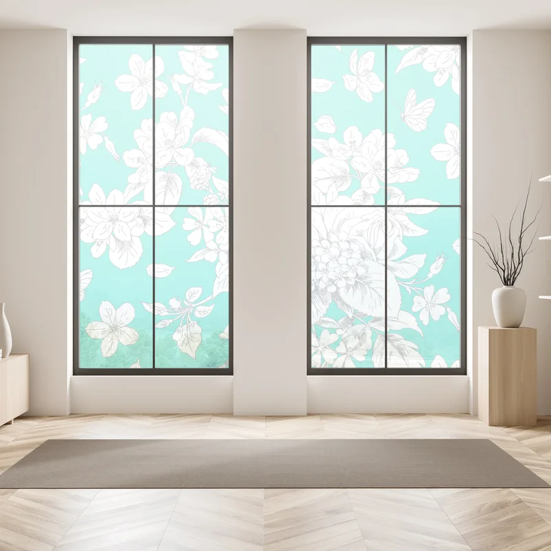 Fensteraufkleber türkis floral muster mit blumen