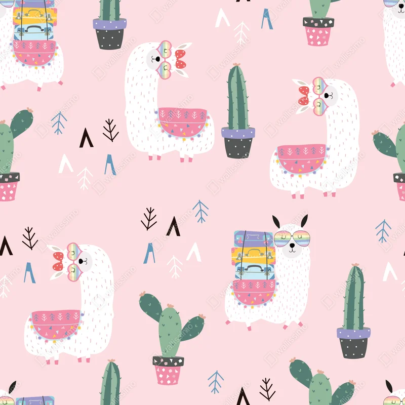 Fototapete niedliches pastell lama-muster Fototapete niedliches pastell lama-muster