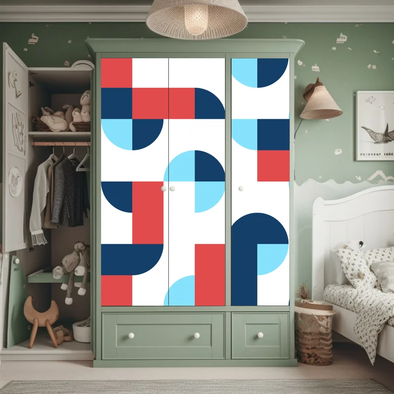 Schrankaufkleber mutiges geometrisches muster in dunkelblau und koralle