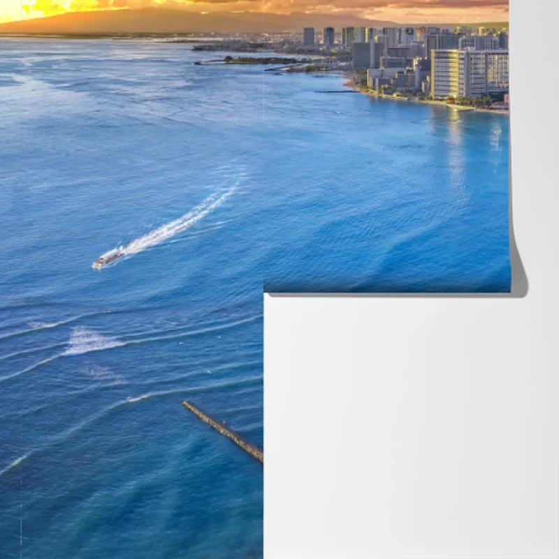 Fototapete skyline einer küstenstadt bei sonnenuntergang Fototapete skyline einer küstenstadt bei sonnenuntergang