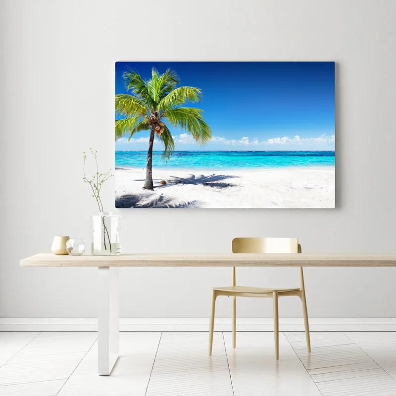 Leinwandbild tropische palme an einer türkisfarbenen bucht Leinwandbild tropische palme an einer türkisfarbenen bucht