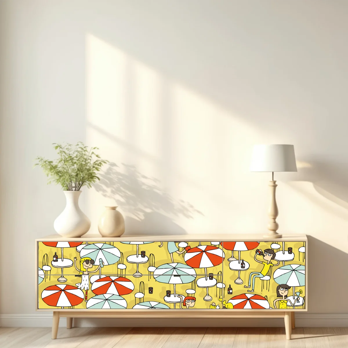 Repositionierbarer Aufkleber sonniges strandmuster mit schirmen Repositionierbarer Aufkleber sonniges strandmuster mit schirmen