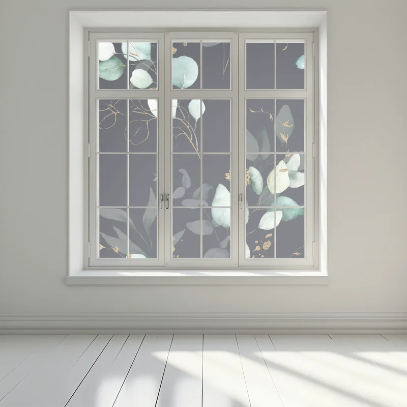 Fensteraufkleber eukalyptus aquarellblätter auf dunklem hintergrund Fensteraufkleber eukalyptus aquarellblätter auf dunklem hintergrund