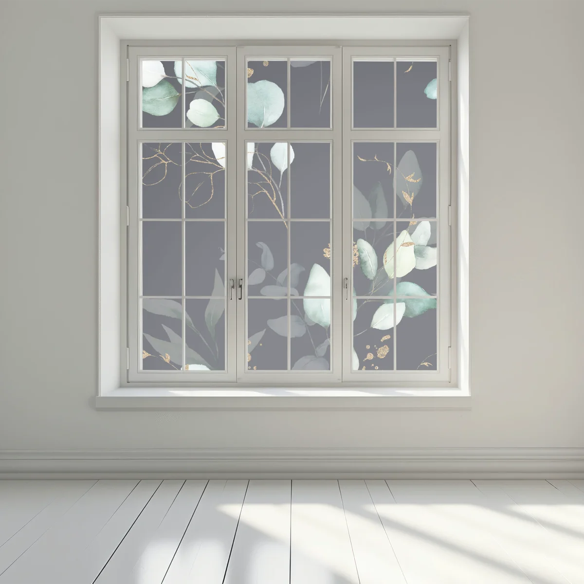 Fensteraufkleber eukalyptus aquarellblätter auf dunklem hintergrund Fensteraufkleber eukalyptus aquarellblätter auf dunklem hintergrund