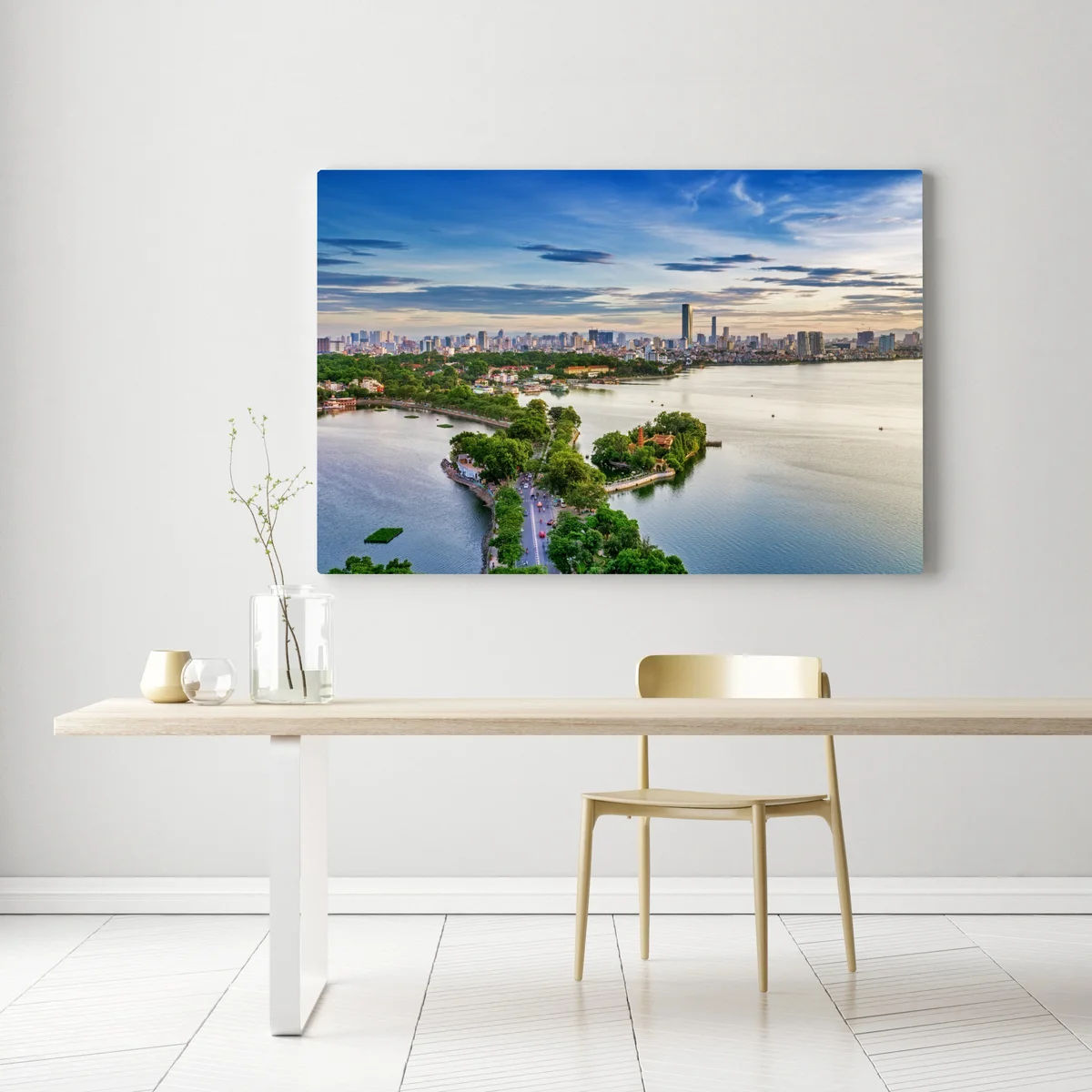 Leinwandbild ruhige städtische panorama am see Leinwandbild ruhige städtische panorama am see