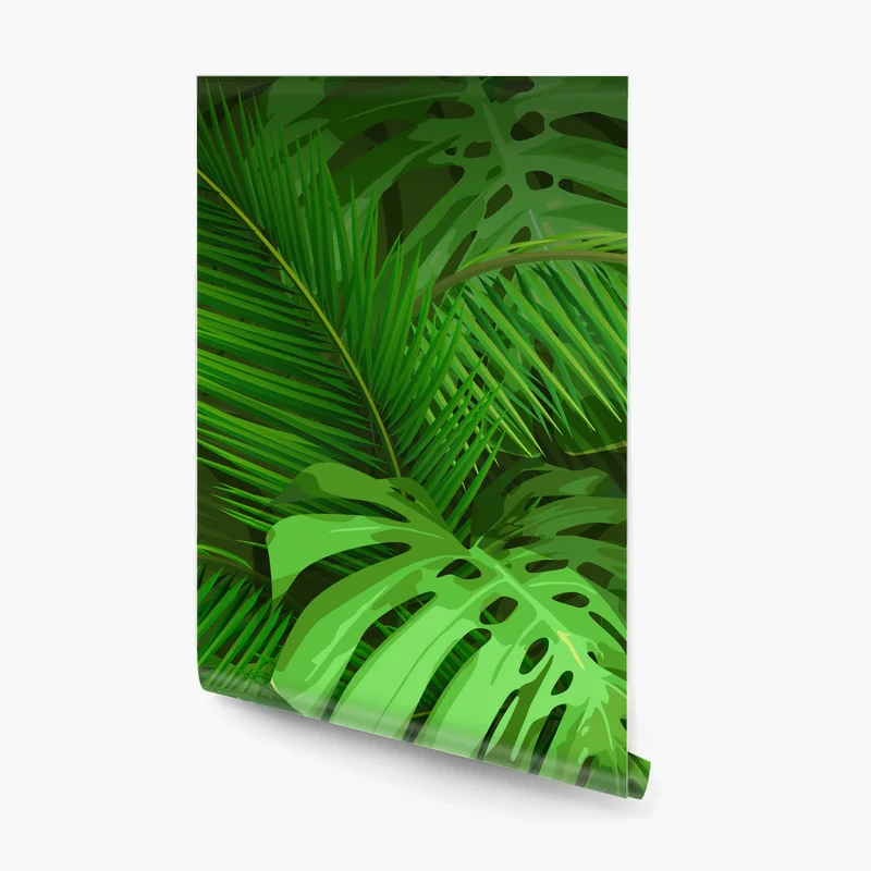Fototapete üppige tropische monstera- und palmenblätter Fototapete üppige tropische monstera- und palmenblätter