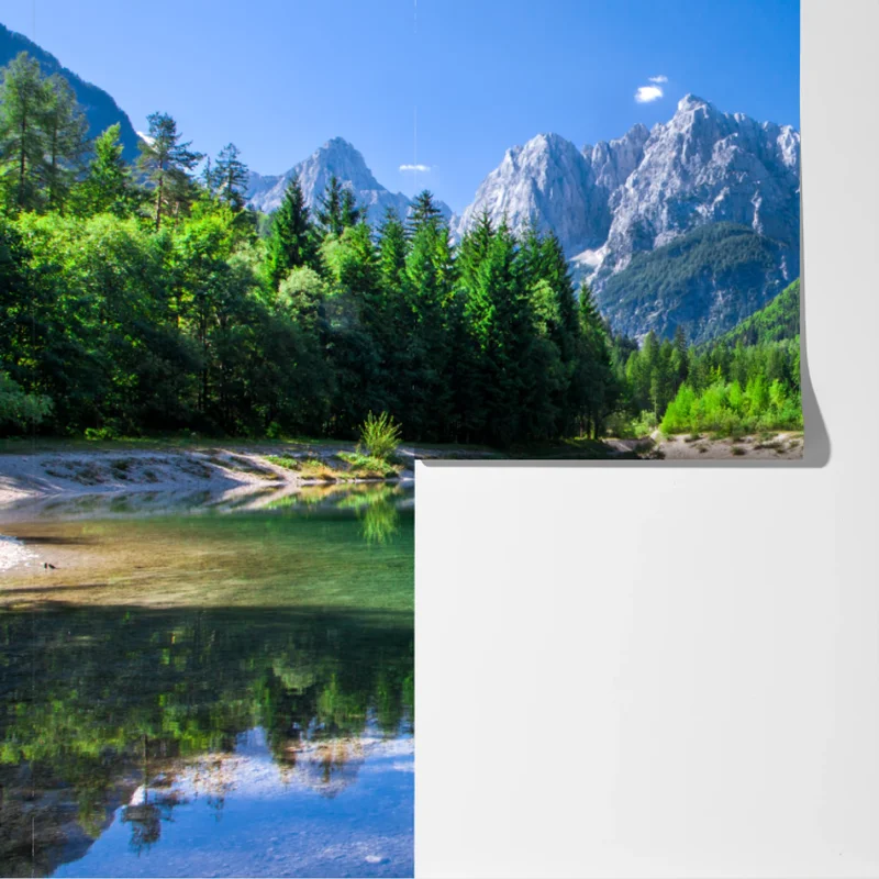 Fototapeta alpejskie jezioro z odbiciem w zielonych górach Fototapeta alpejskie jezioro z odbiciem w zielonych górach