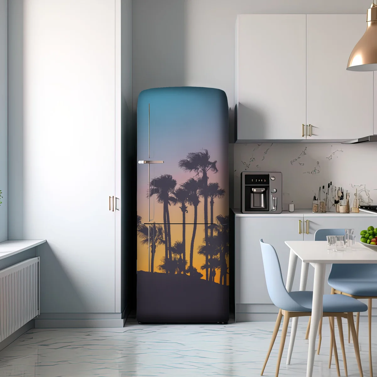 Kühlschrankaufkleber retro tropische palmen bei sonnenuntergang Kühlschrankaufkleber retro tropische palmen bei sonnenuntergang