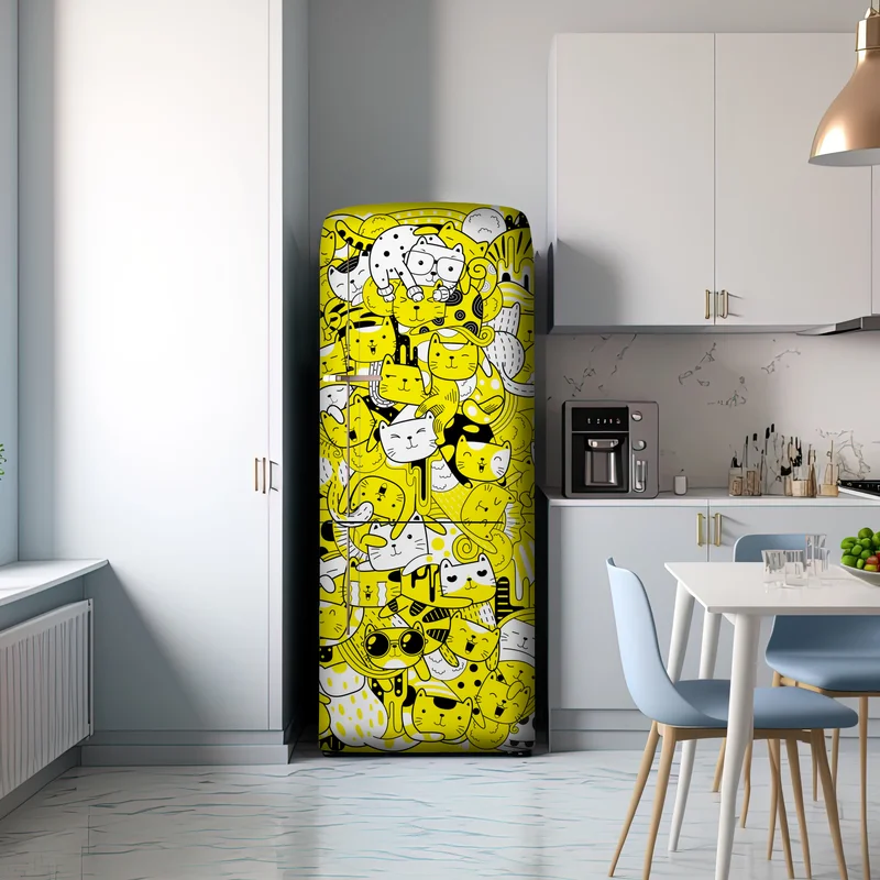 Kühlschrankaufkleber verspielte gelbe katzen-collage
