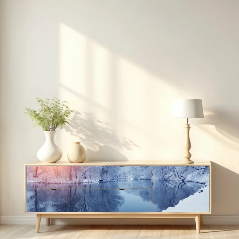 Repositionierbarer Aufkleber winterliche flusslandschaft bei sonnenuntergang Repositionierbarer Aufkleber winterliche flusslandschaft bei sonnenuntergang