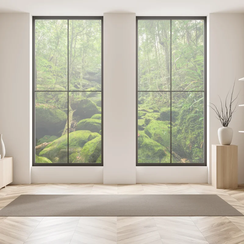 Fensteraufkleber üppiger moosbewachsener wasserfall im tropischen wald Fensteraufkleber üppiger moosbewachsener wasserfall im tropischen wald