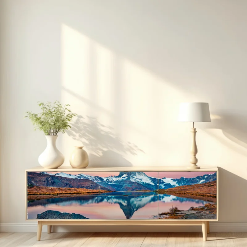 Repositionierbarer Aufkleber majestätisches Matterhorn spiegelt sich im Stellisee