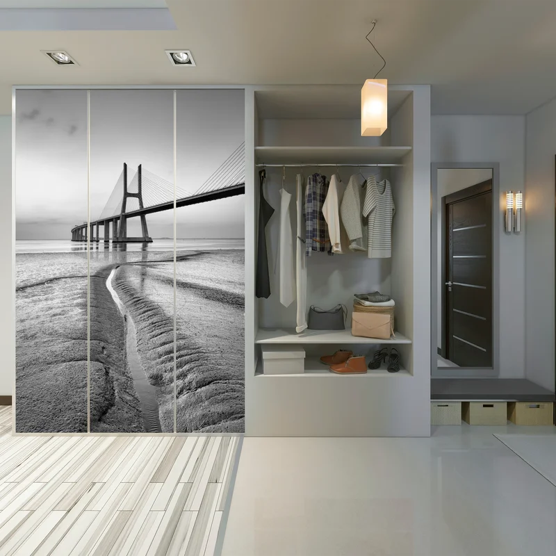 Schrankaufkleber minimalistische seilbrücke in monochrom