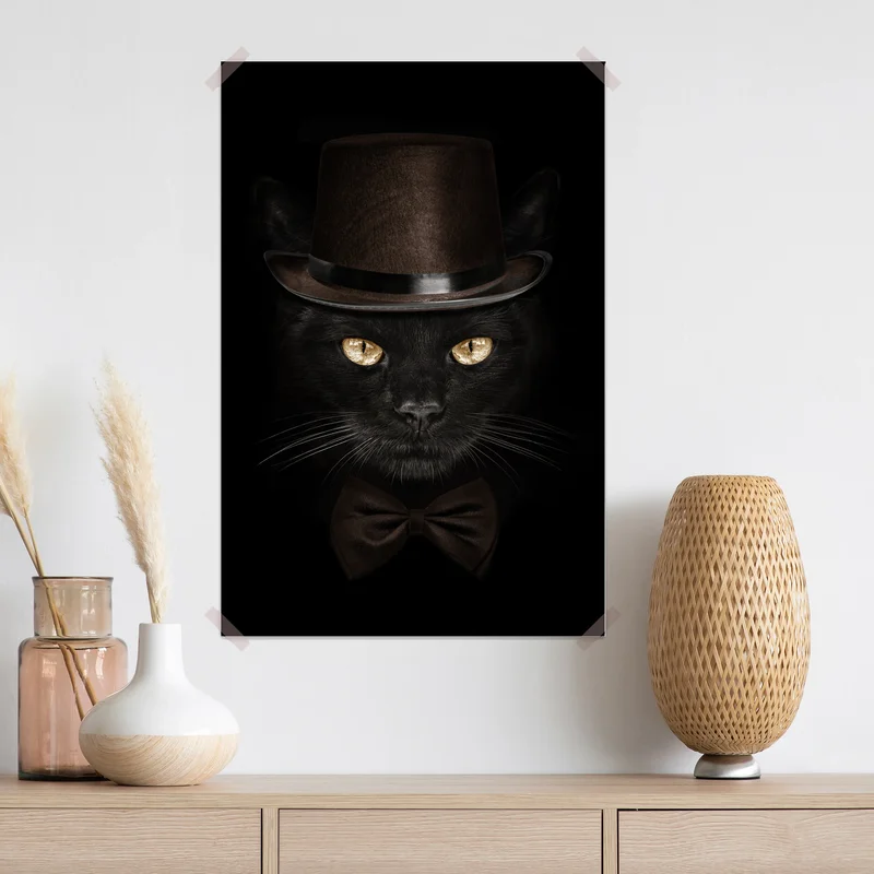 Poster elegante schwarze katze mit zylinder und fliege Poster elegante schwarze katze mit zylinder und fliege