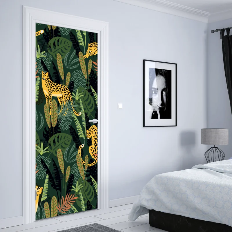 Türaufkleber tropisches leopardenmuster Türaufkleber tropisches leopardenmuster