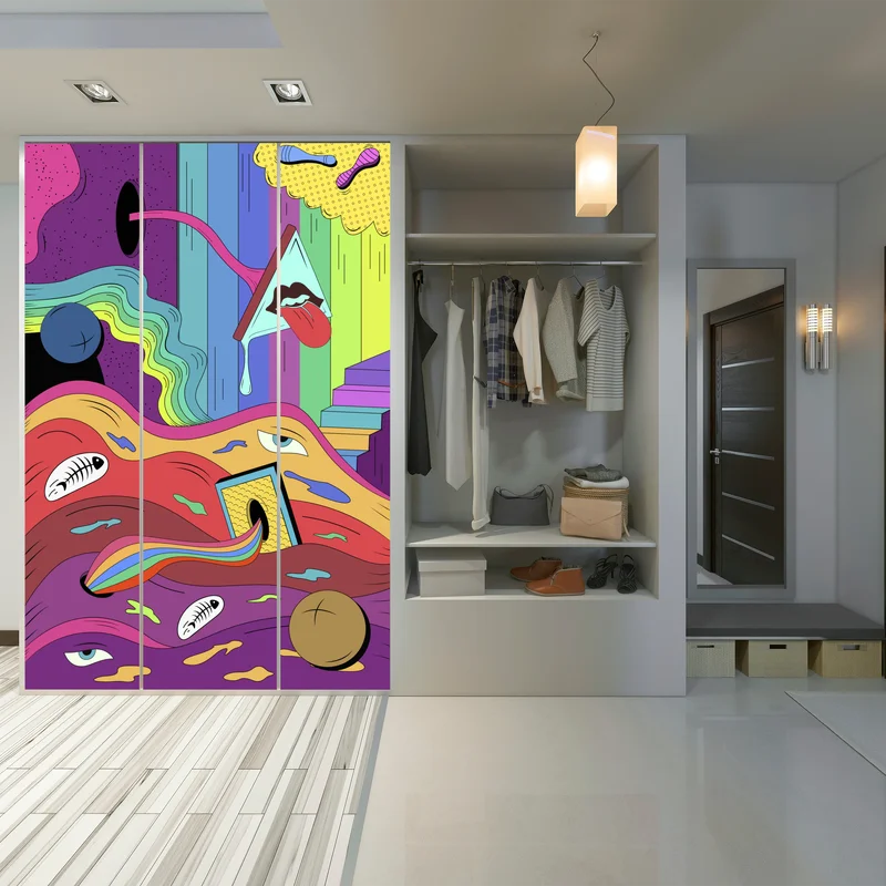Schrankaufkleber psychedelische pop-art traumlandschaft Schrankaufkleber psychedelische pop-art traumlandschaft