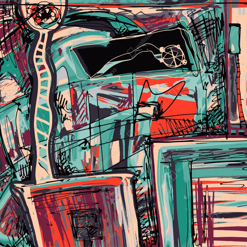 Fensteraufkleber türkis-korall abstrakte komposition Fensteraufkleber türkis-korall abstrakte komposition