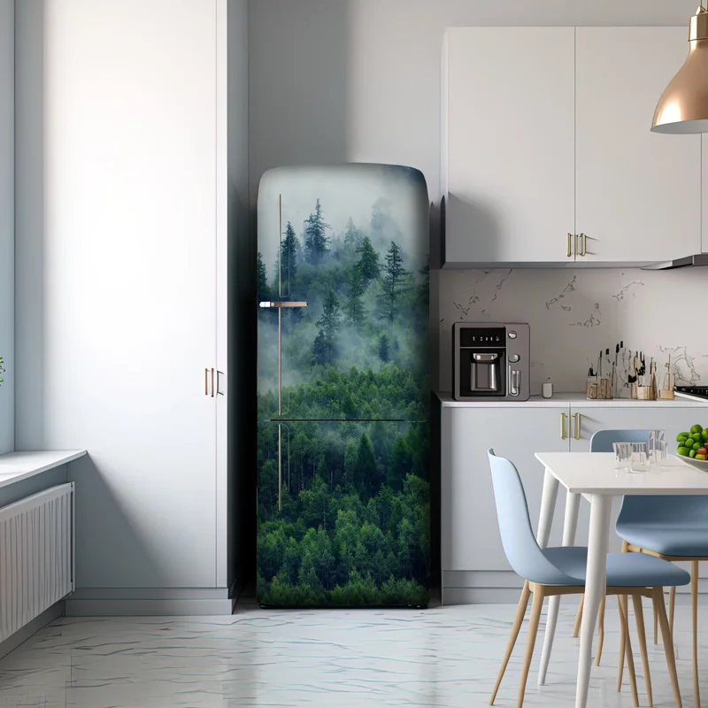 Kühlschrankaufkleber nebliger grüner wald