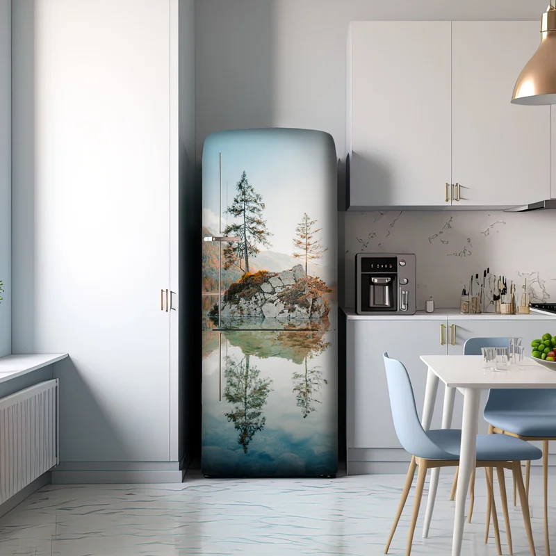 Kühlschrankaufkleber sonnenbeleuchtete felsinsel am Hintersee
