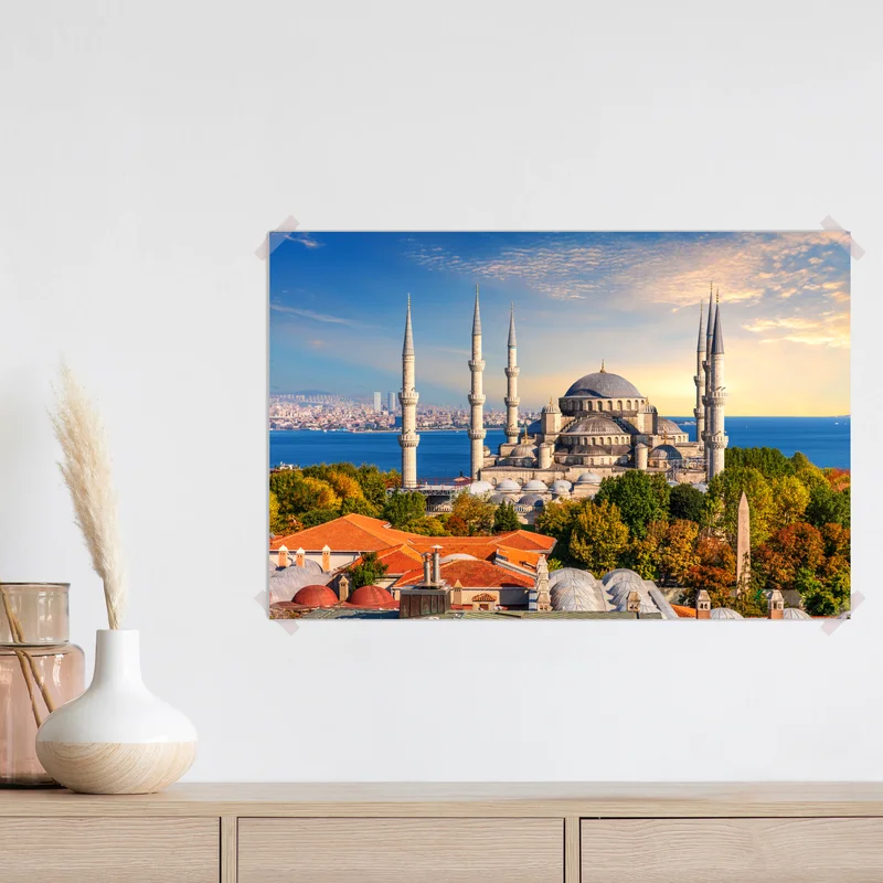 Poster Istanbul mit der Blauen Moschee bei Sonnenuntergang Poster Istanbul mit der Blauen Moschee bei Sonnenuntergang