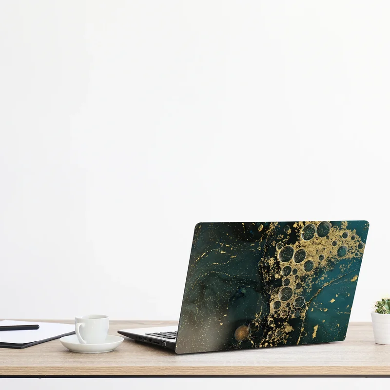 Laptop-Aufkleber türkis-gold abstrakte marmorierte textur Laptop-Aufkleber türkis-gold abstrakte marmorierte textur