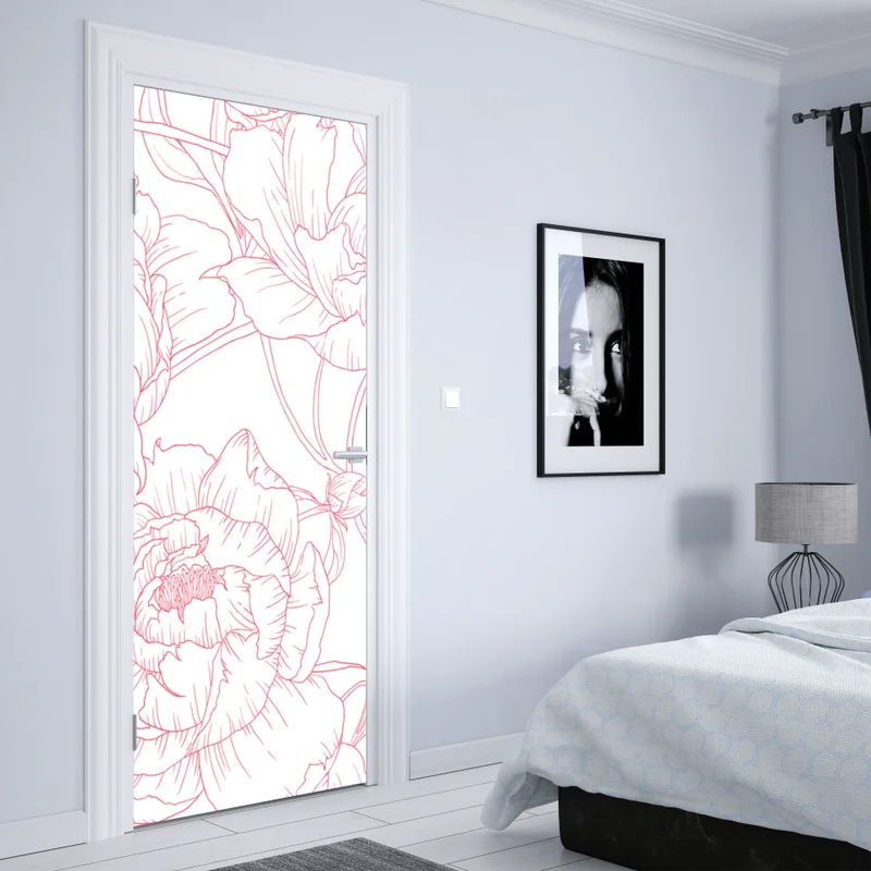 Türaufkleber zartes rosa paeonien-line-art-muster Türaufkleber zartes rosa paeonien-line-art-muster