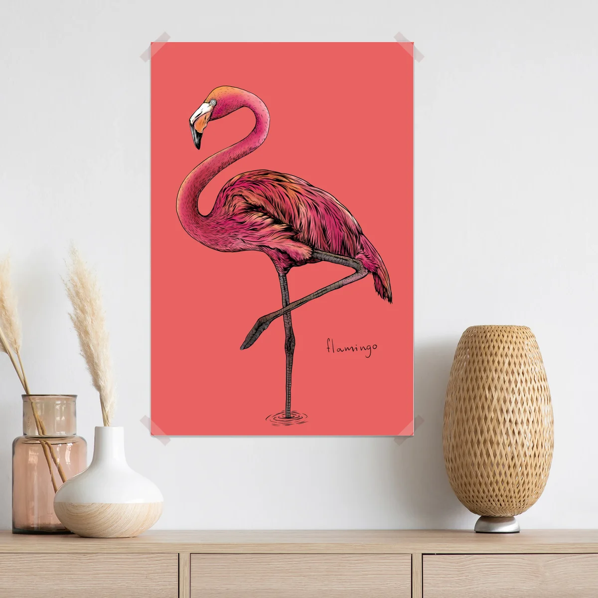 Poster rosa flamingo auf korallfarbenem hintergrund • Poster bei Wallnifity® Poster rosa flamingo auf korallfarbenem hintergrund • Poster bei Wallnifity®