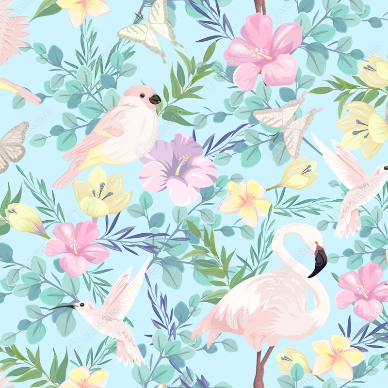 Kühlschrankaufkleber pastell tropisches vögel- und blumenmuster Kühlschrankaufkleber pastell tropisches vögel- und blumenmuster