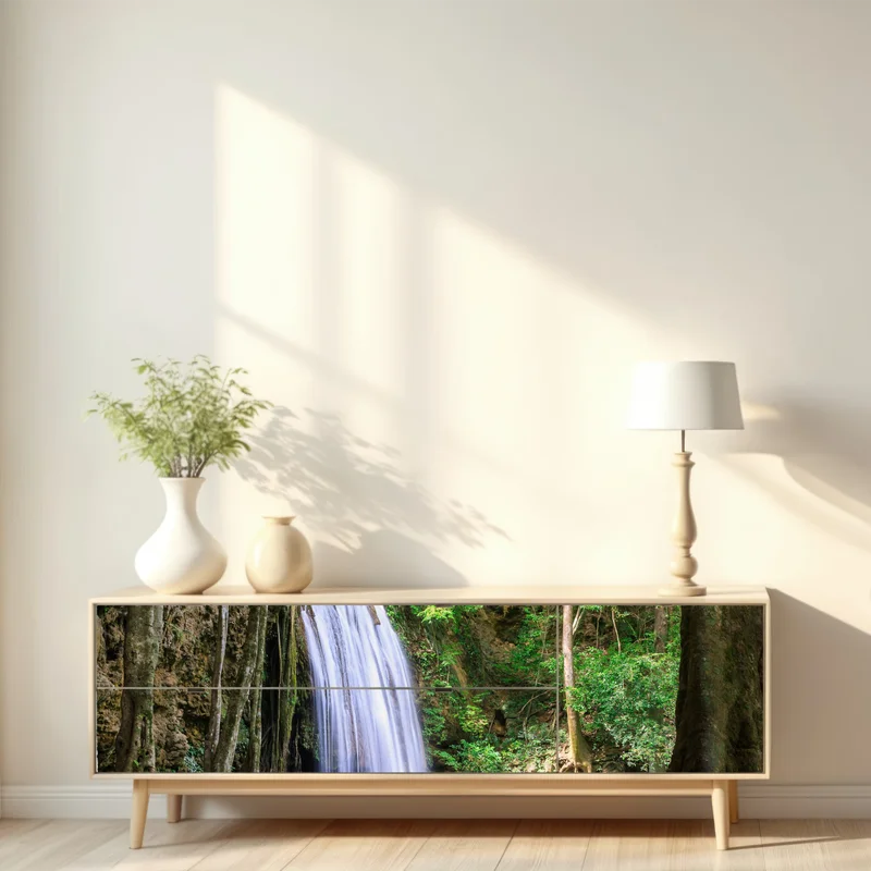 Repositionierbarer Aufkleber ruhiger wasserfall im Erawan Nationalpark