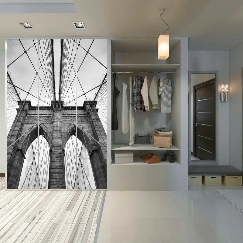 Schrankaufkleber perspektive der Brooklyn Bridge in monochrom