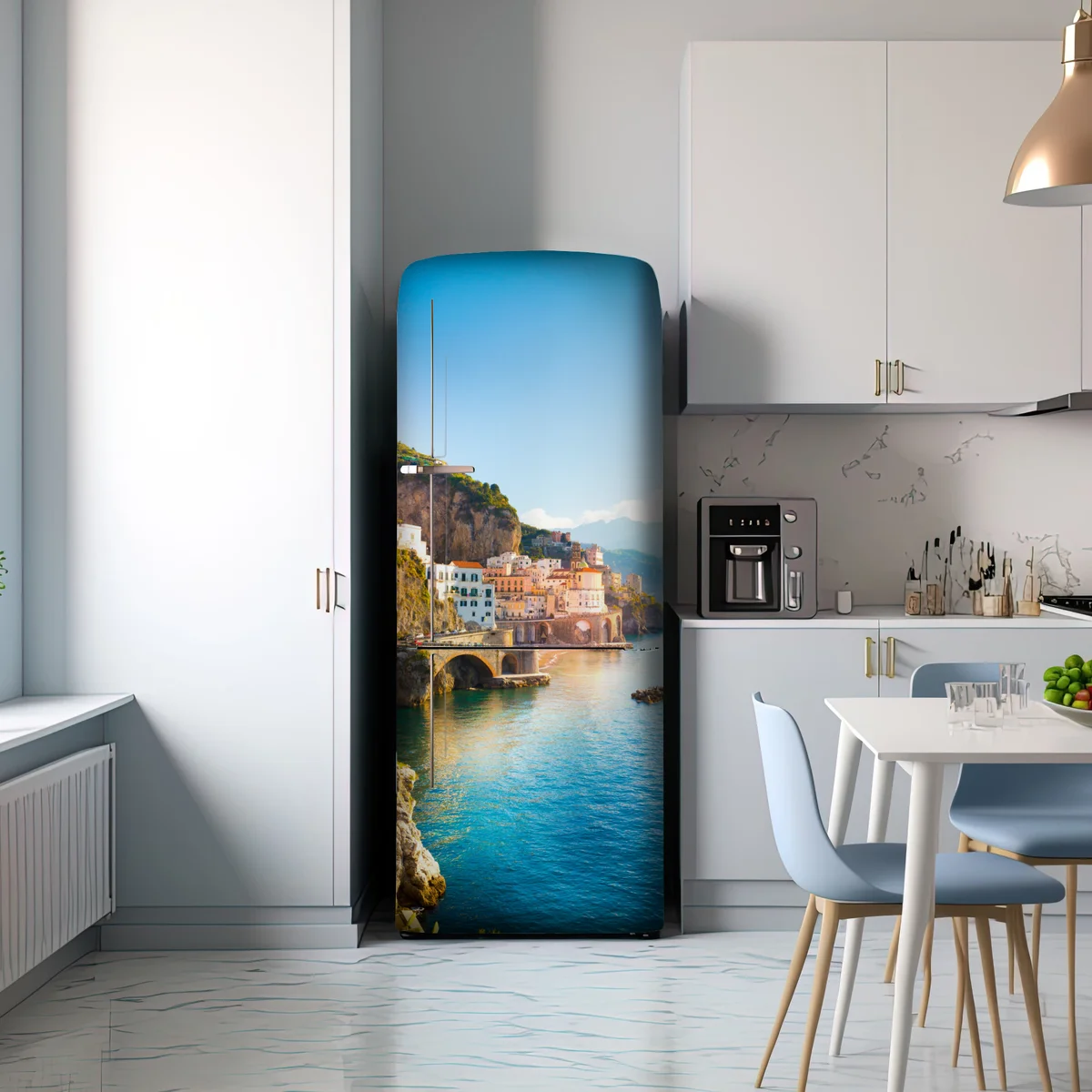 Kühlschrankaufkleber sonniges küstendorf am klippenrand Kühlschrankaufkleber sonniges küstendorf am klippenrand