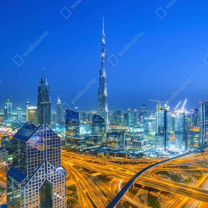 Fototapete Dubai skyline bei dämmerung Fototapete Dubai skyline bei dämmerung