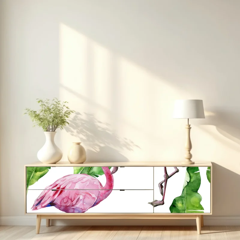 Repositionierbarer Aufkleber rosa flamingo aquarellmuster