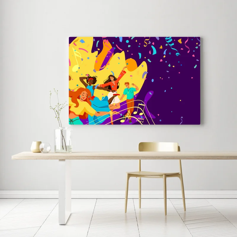 Leinwandbild Parteivektorbanner Hintergrund. Junge Männer und Frauen tanzen, sie sind glücklich im Moment. Die Leute sind auf Musikkonzerten. Illustration im flachen hellen modernen Stil. Kopierraum auf der rechten Seite. • Leinwandbilder bei Wallnifity® Leinwandbild Parteivektorbanner Hintergrund. Junge Männer und Frauen tanzen, sie sind glücklich im Moment. Die Leute sind auf Musikkonzerten. Illustration im flachen hellen modernen Stil. Kopierraum auf der rechten Seite. • Leinwandbilder bei Wallnifity®