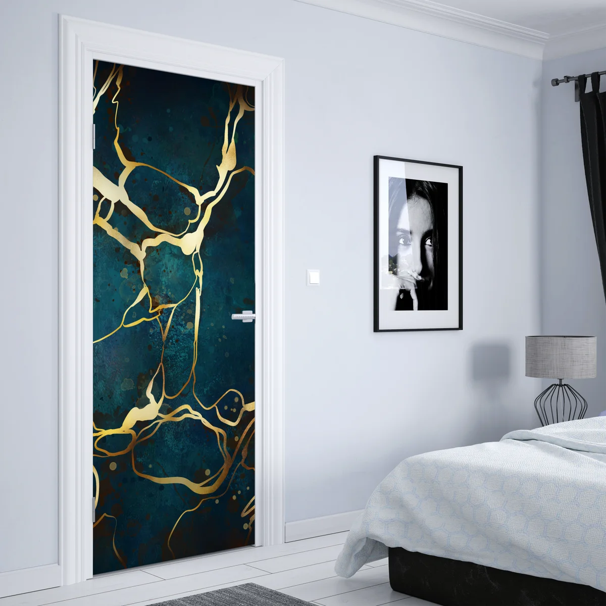 Türaufkleber türkis und gold abstrakt mit goldenen adern Türaufkleber türkis und gold abstrakt mit goldenen adern