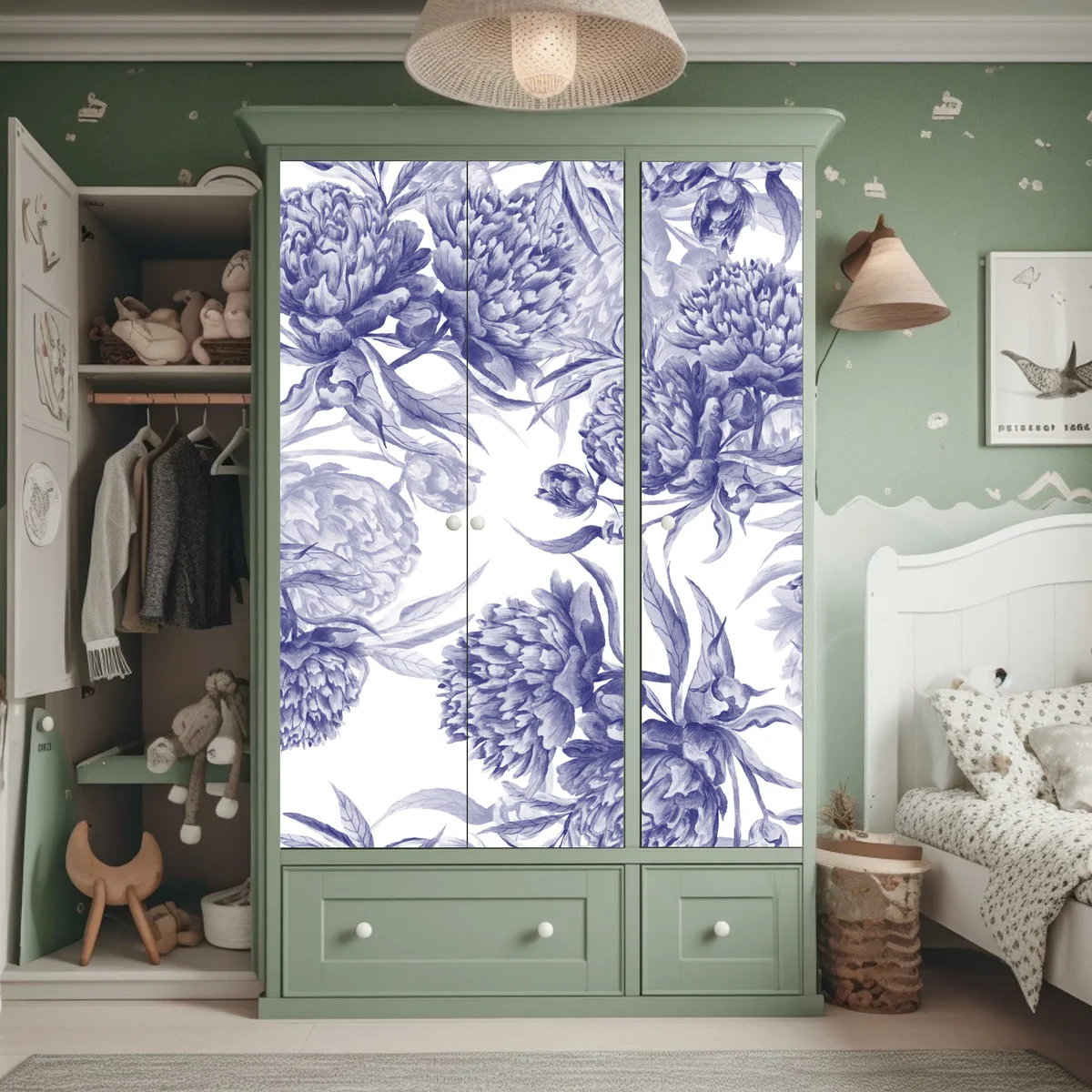 Schrankaufkleber blaue pfingstrosen botanisches muster Schrankaufkleber blaue pfingstrosen botanisches muster