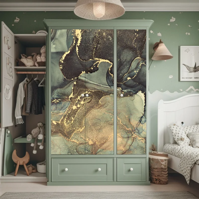 Schrankaufkleber türkis und gold fließende abstraktion