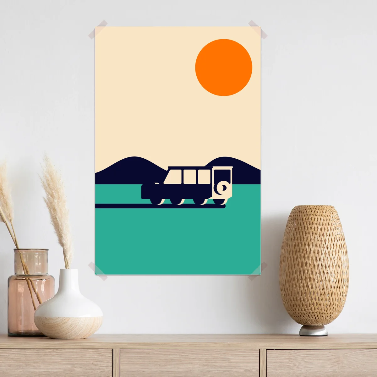 Poster geometrische berglandschaft mit wohnmobil Poster geometrische berglandschaft mit wohnmobil