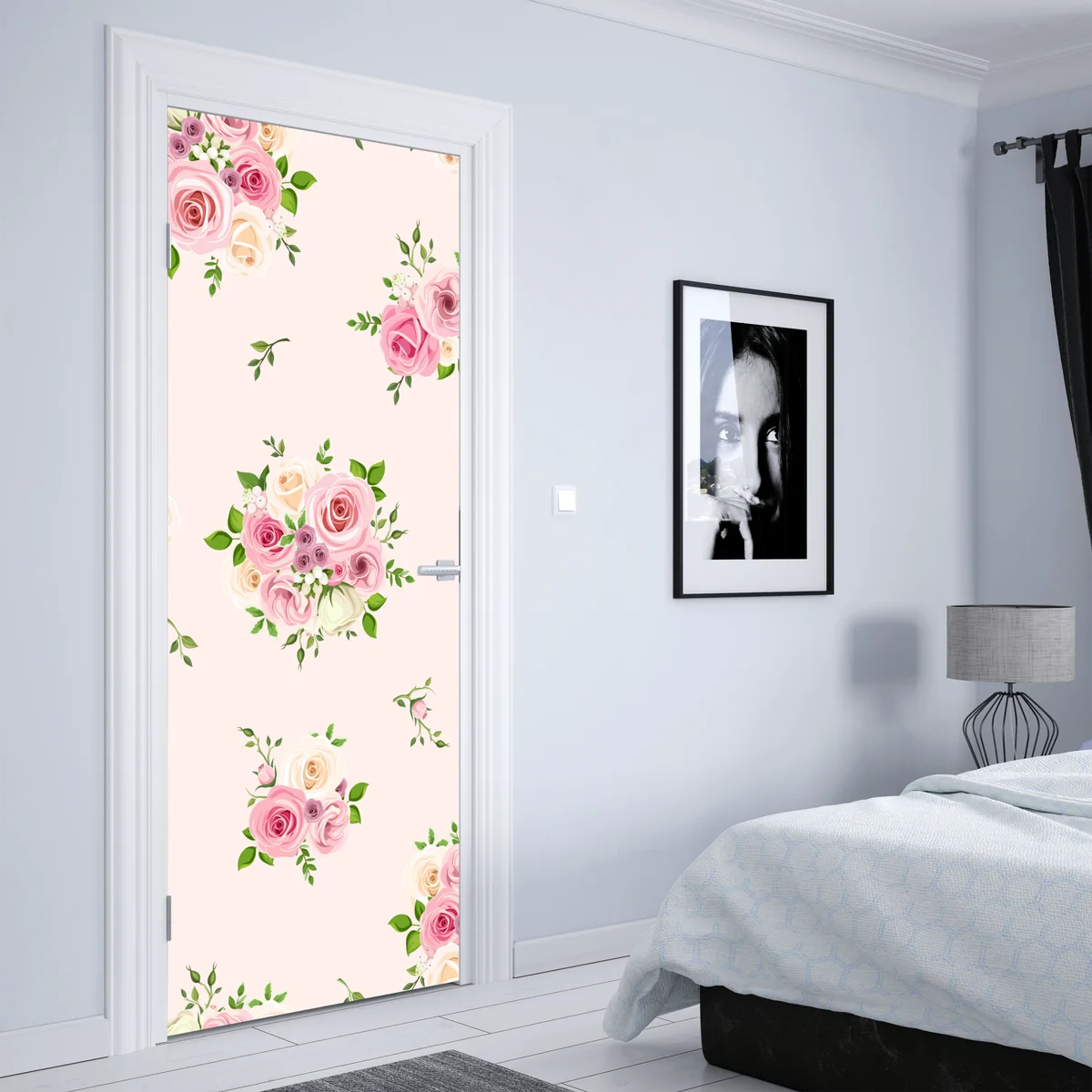 Türaufkleber zartes rosenmuster in pastellrosa Türaufkleber zartes rosenmuster in pastellrosa