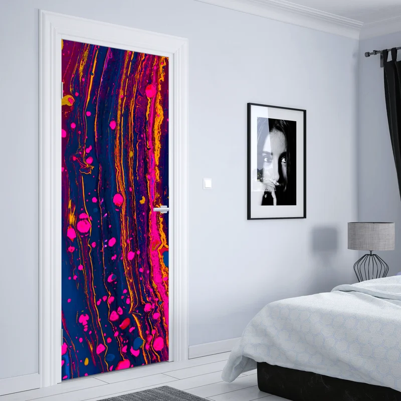 Türaufkleber neon marmorierte abstrakte wandgrafik Türaufkleber neon marmorierte abstrakte wandgrafik