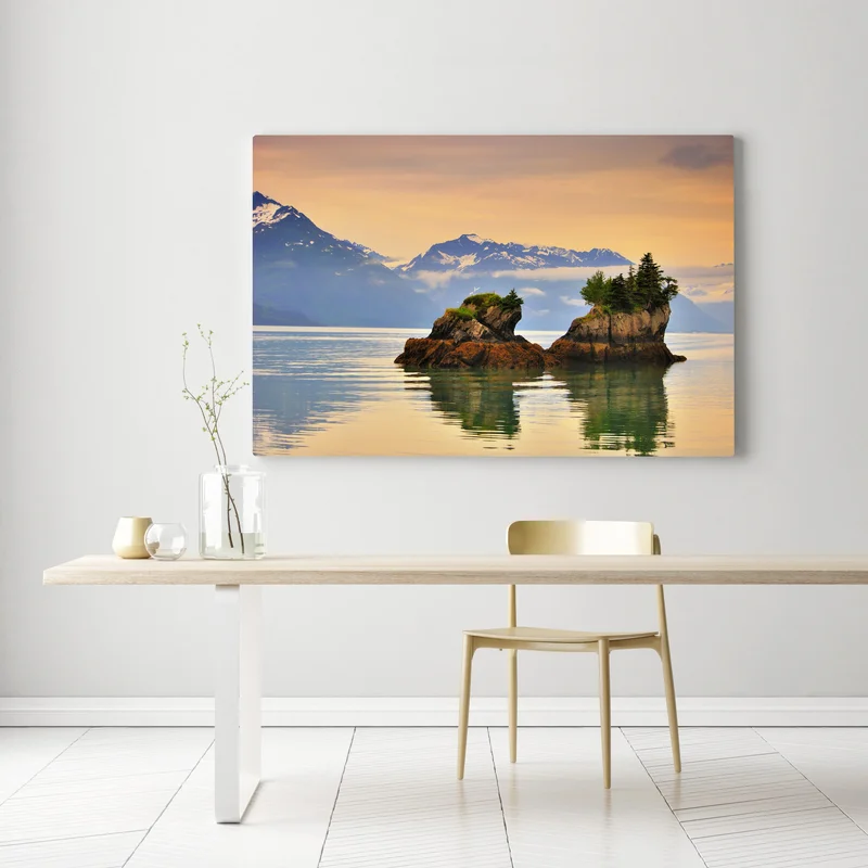 Leinwandbild ruhige inselspiegelungen bei sonnenuntergang Leinwandbild ruhige inselspiegelungen bei sonnenuntergang