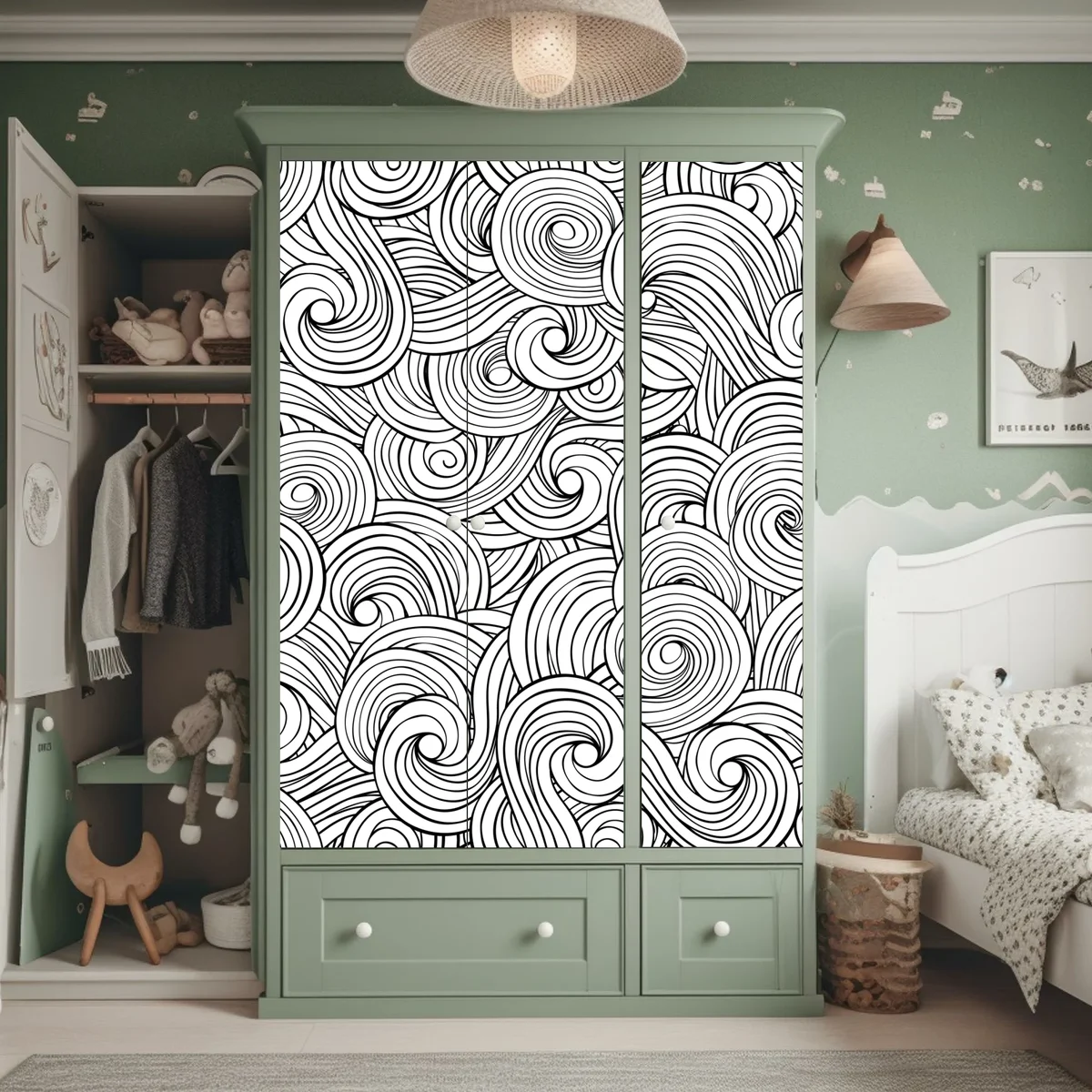 Schrankaufkleber schwarzweißes spiralmuster Schrankaufkleber schwarzweißes spiralmuster