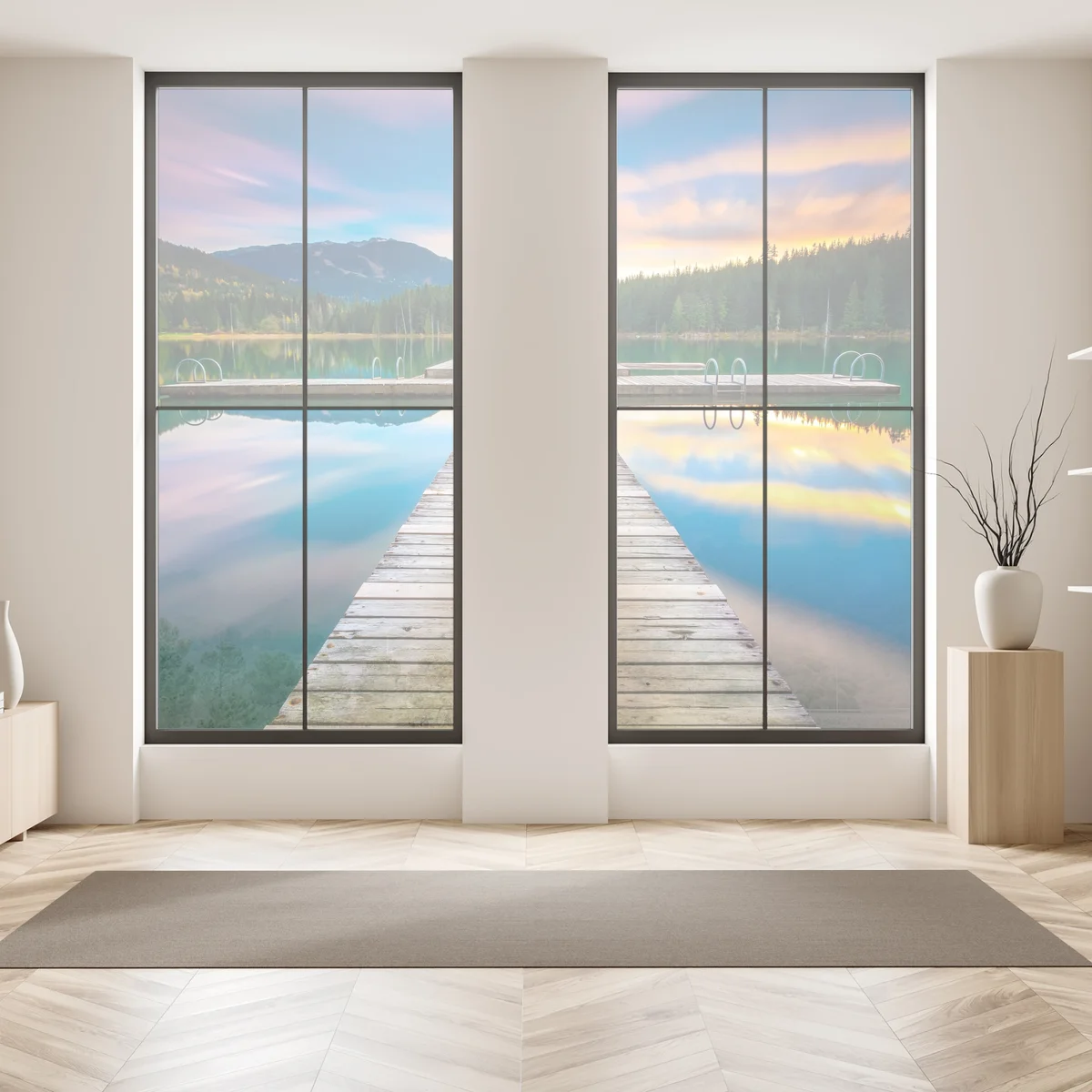 Fensteraufkleber ruhiger bergsee im sonnenuntergang Fensteraufkleber ruhiger bergsee im sonnenuntergang