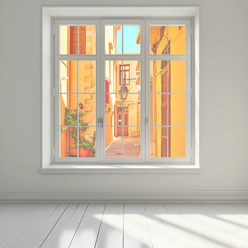 Fensteraufkleber sonnige gelbe gasse in Rethymno, Kreta