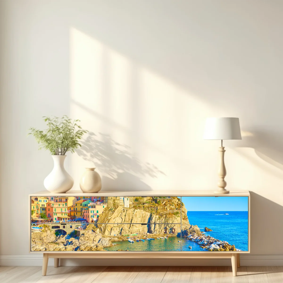 Repositionierbarer Aufkleber buntes küstendorf in Cinque Terre Repositionierbarer Aufkleber buntes küstendorf in Cinque Terre