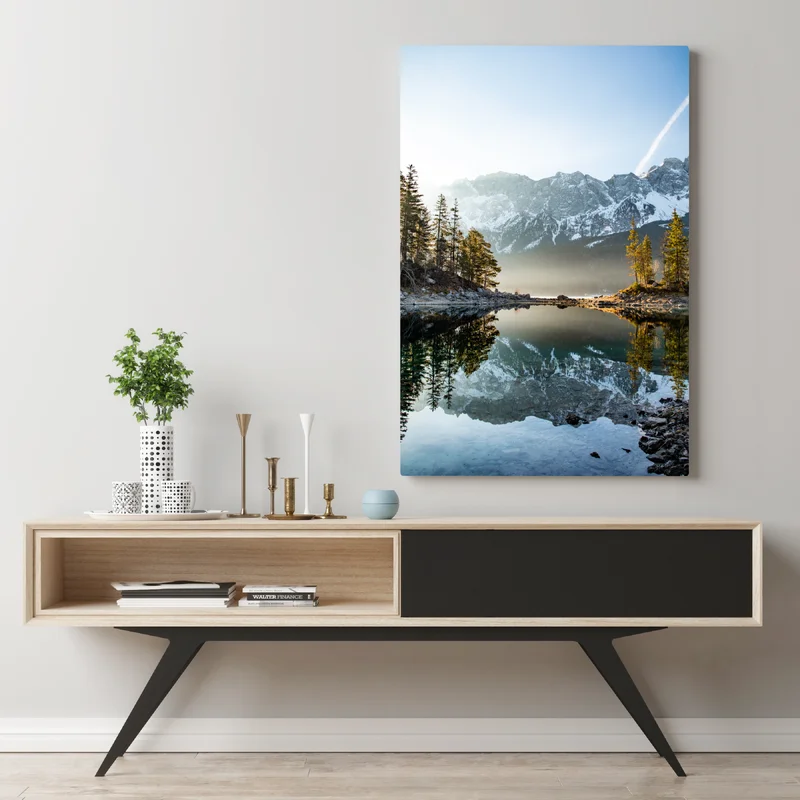 Leinwandbild bergsee spiegelung bei sonnenaufgang Leinwandbild bergsee spiegelung bei sonnenaufgang