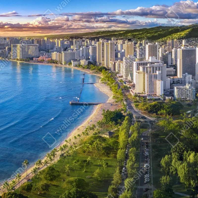 Tischaufkleber und Schreibtischaufkleber skyline einer küstenstadt bei sonnenuntergang Tischaufkleber und Schreibtischaufkleber skyline einer küstenstadt bei sonnenuntergang