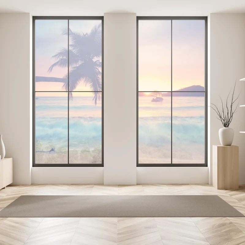 Fensteraufkleber tropischer pastellsonnenuntergang am meer Fensteraufkleber tropischer pastellsonnenuntergang am meer