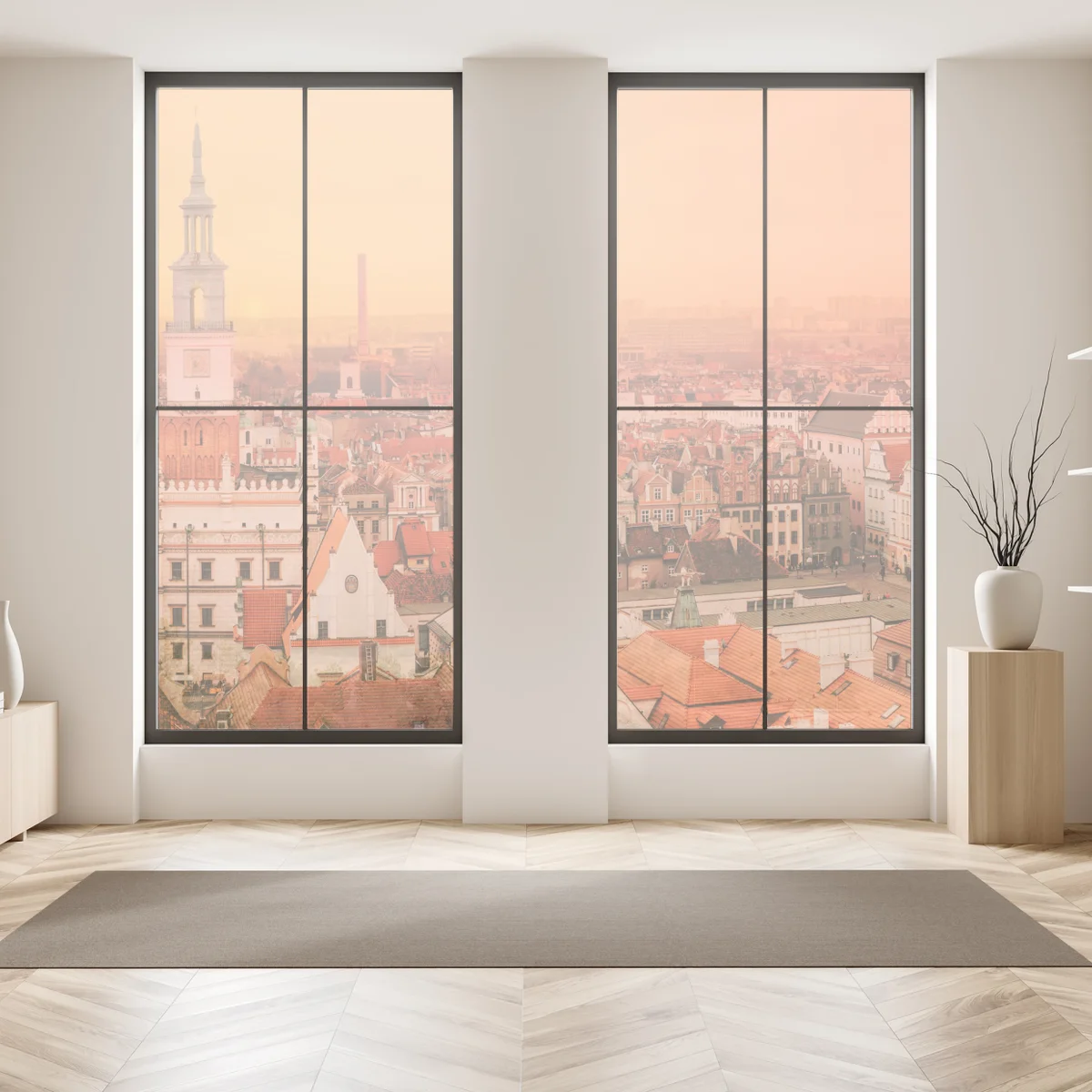 Fensteraufkleber warmer sonnenuntergang über historischen stadtdächern Fensteraufkleber warmer sonnenuntergang über historischen stadtdächern